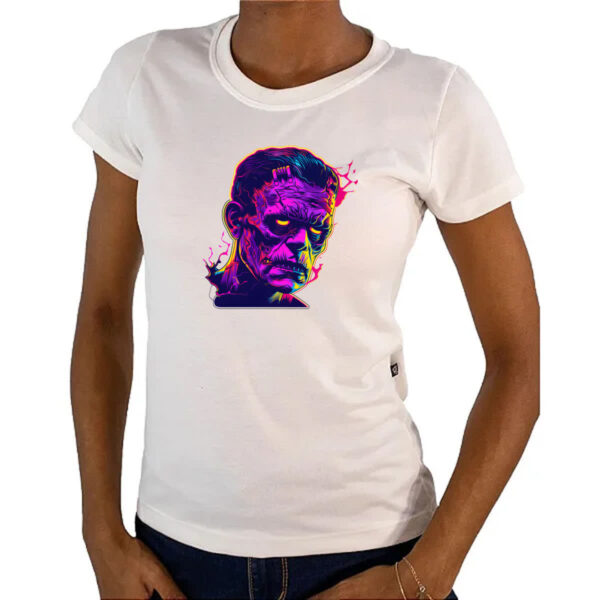 Camiseta Baby Look Frankstein Neon Art Face - Imagem 4