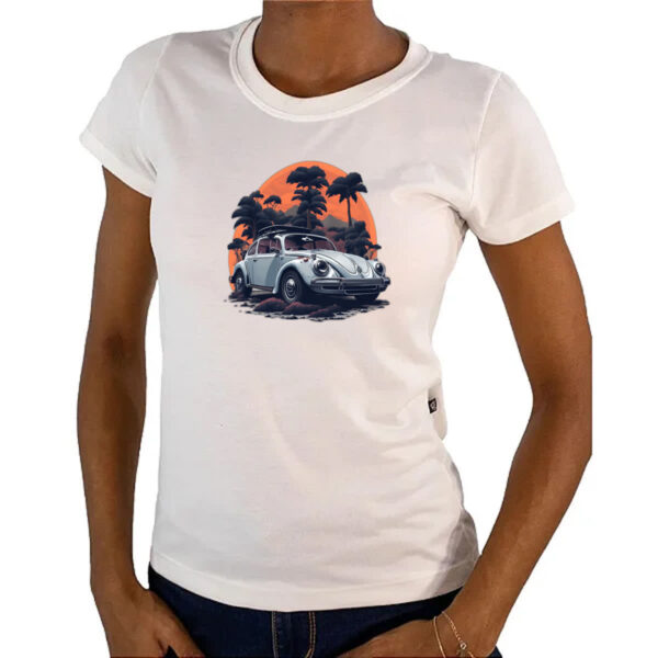 Camiseta Baby Look Fusca Branco Sunset - Imagem 4