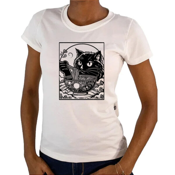 Camiseta Baby Look Gato comendo lamen - Imagem 4