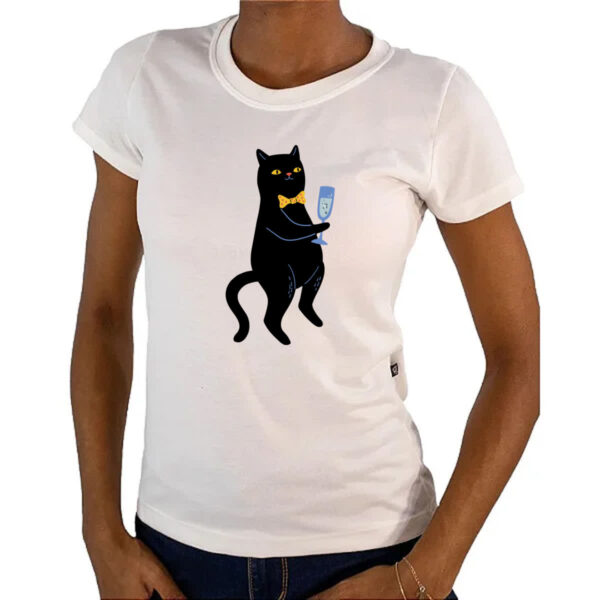 Camiseta Baby Look Gato drink de peixe - Imagem 4