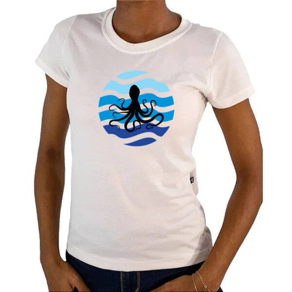 Camiseta Baby Look Animais marinhos polvo silhueta sunset - Imagem 4