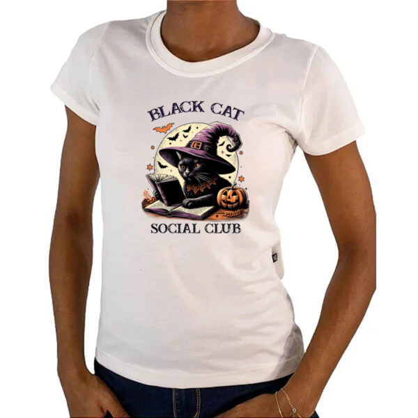 Camiseta Baby Look Gato Preto clube social - Imagem 4