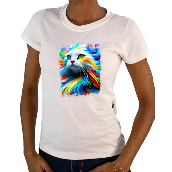 Camiseta Baby Look Gato Splash Art Color - Imagem 4