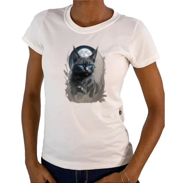 Camiseta Baby Look Gato preto na lua cheia - Imagem 4