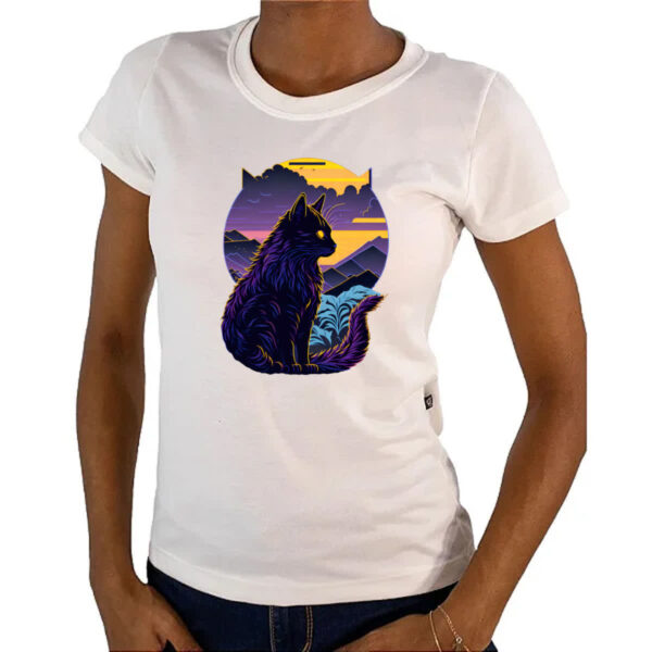 Camiseta Baby Look Gato silhoueta sunset - Imagem 4