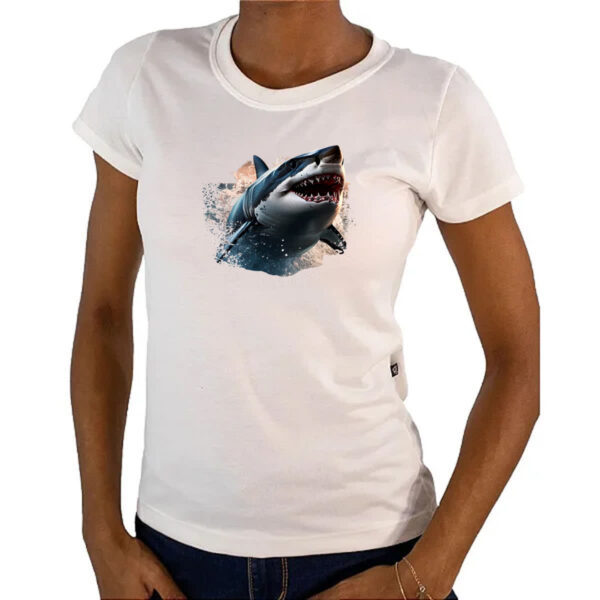 Camiseta Baby Look Grande Tubarao Branco - Imagem 4