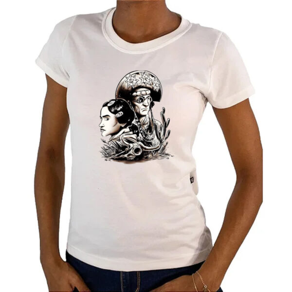 Camiseta Baby Look Lampiao e Maria Bonita Desenho Grafite - Imagem 4