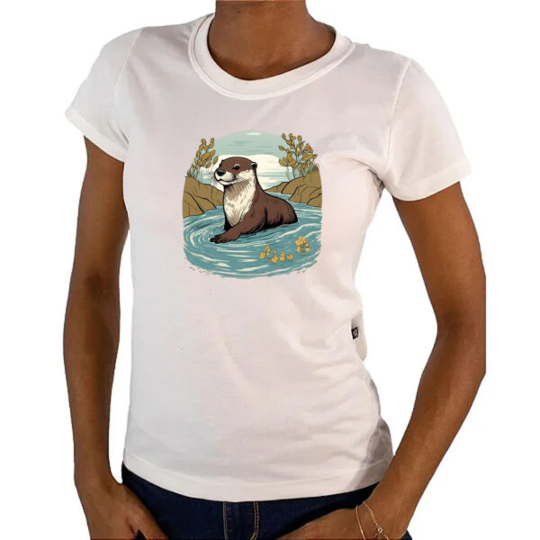 Camiseta Baby Look Lontra nadando - Imagem 4