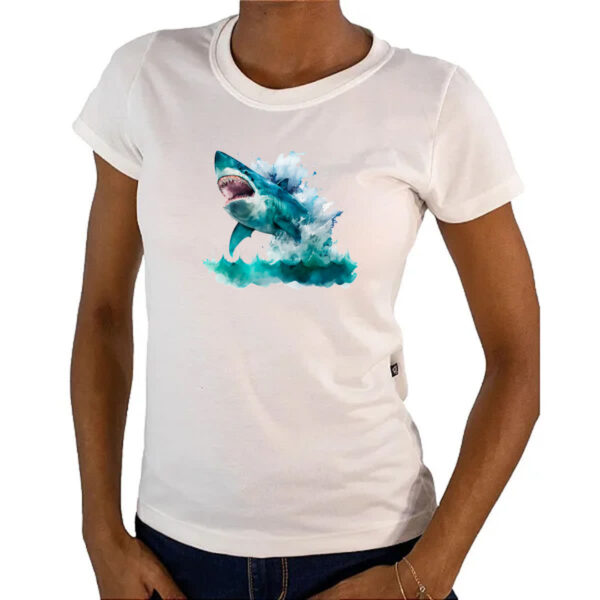 Camiseta Baby Look Megalodonte aquarela 1 - Imagem 4