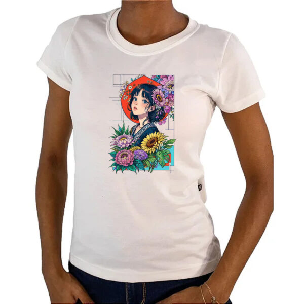 Camiseta Baby Look Menina linda anime flores - Imagem 4