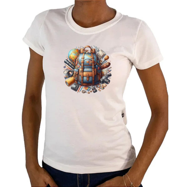 Camiseta Baby Look Mochila viagem ao mundo - Imagem 4