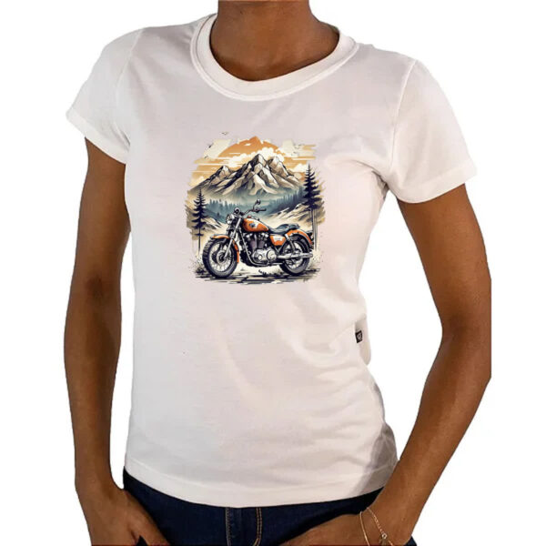 Camiseta Baby Look Motocicleta vintage montanhas - Imagem 4