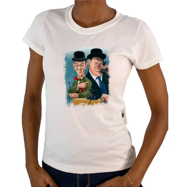 Camiseta Baby Look Nostalgia O Gordo e o Magro Caricatura - Imagem 4