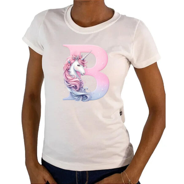 Camiseta Baby Look Unicornio Alfabeto Letra B - Imagem 4
