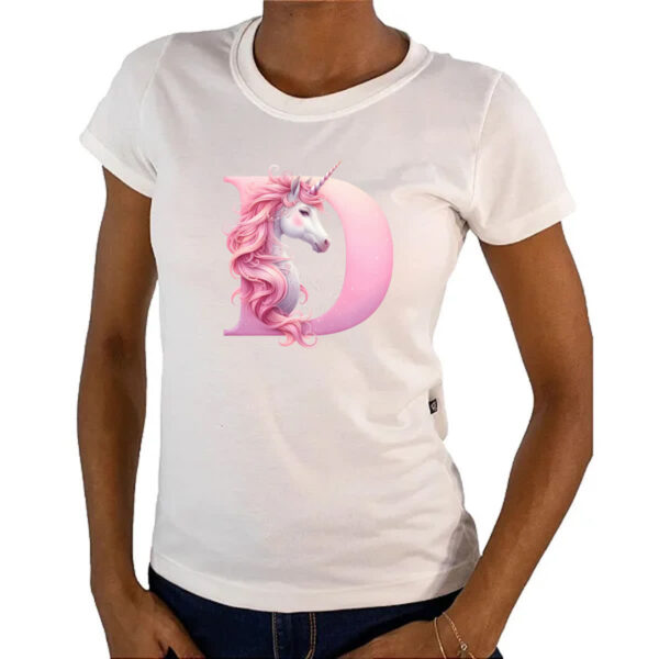 Camiseta Baby Look Unicornio Alfabeto Letra D - Imagem 4
