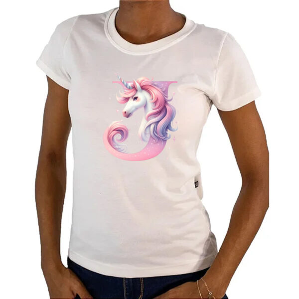 Camiseta Baby Look Unicornio Alfabeto Letra J - Imagem 4