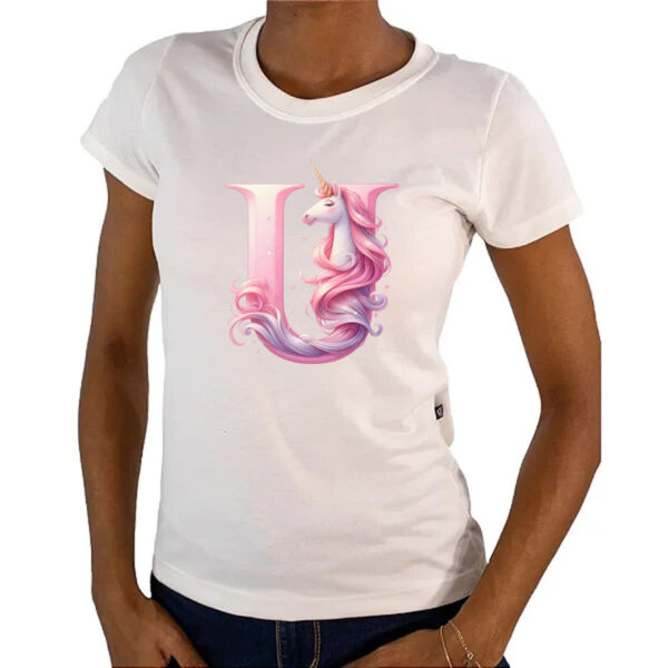 Camiseta Baby Look Unicornio Alfabeto Letra U - Imagem 4