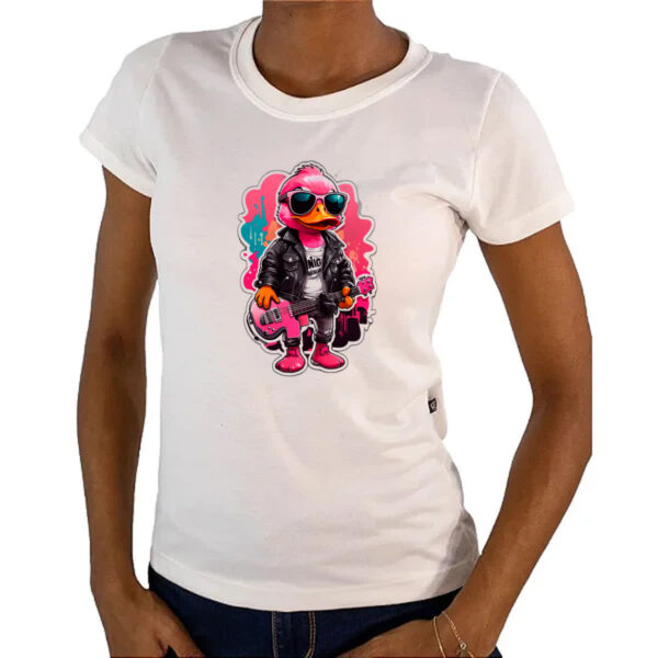 Camiseta Baby Look Patinho Pink Guitarrista Rock - Imagem 4