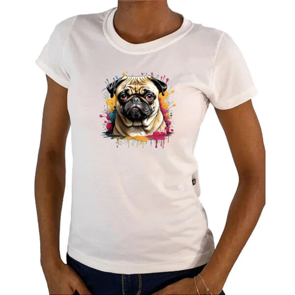 Camiseta Baby Look Pug Watercolor Splash Art - Imagem 4