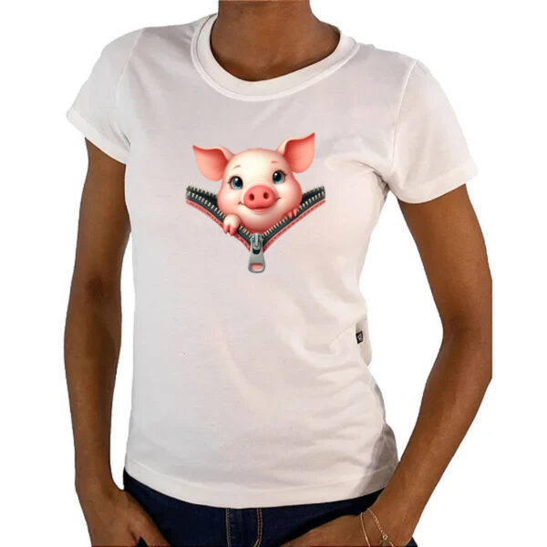 Camiseta Baby Look Porco no ziper - Imagem 4