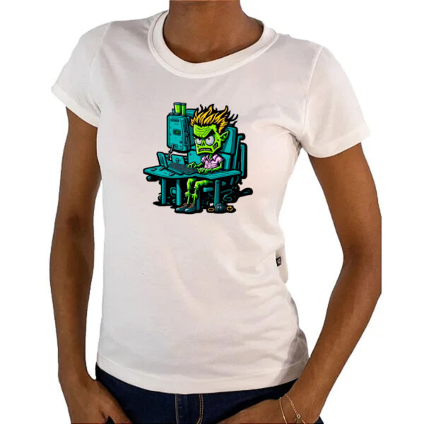 Camiseta Baby Look Programador Escravo Zumbi - Imagem 4