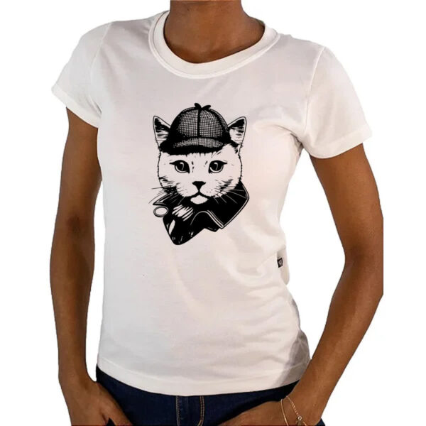 Camiseta Baby Look Sherlock Gato - Imagem 4