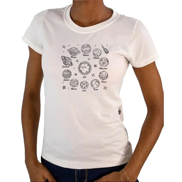 Camiseta Baby Look Sistema solar desenho de caneta - Imagem 4