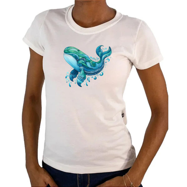 Camiseta Baby Look Baleia estilo tribal watercolor - Imagem 4