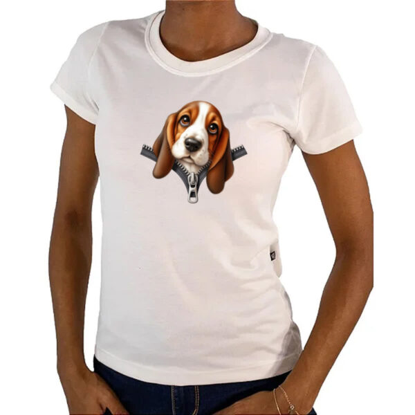 Camiseta Baby Look Basset Hound no Ziper - Imagem 4