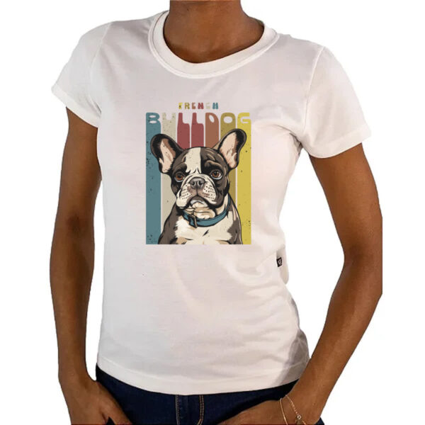 Camiseta Baby Look Buldogue Frances retro vintage - Imagem 4