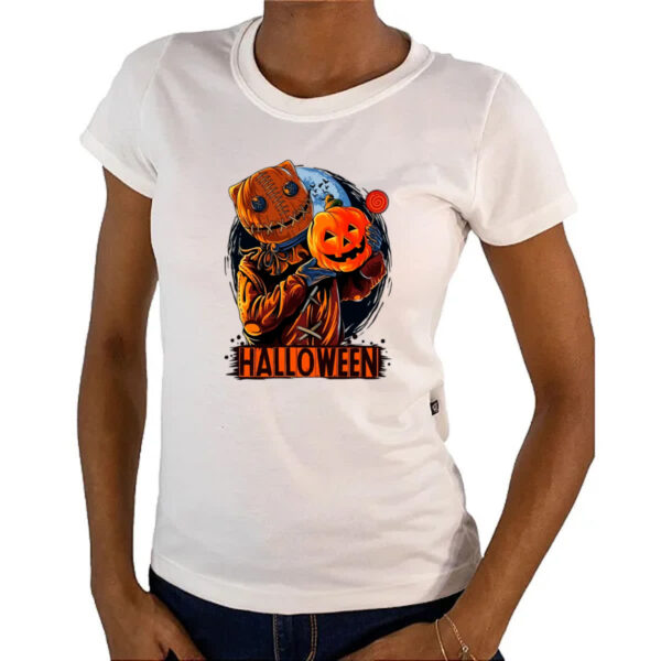 Camiseta Baby Look Halloween Espantalho doces ou travessuras - Imagem 4