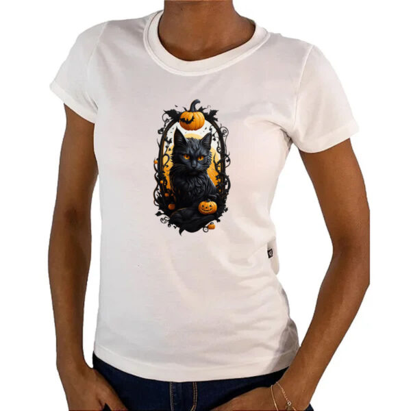 Camiseta Baby Look Halloween Gato Preto Espelho Macabro - Imagem 4
