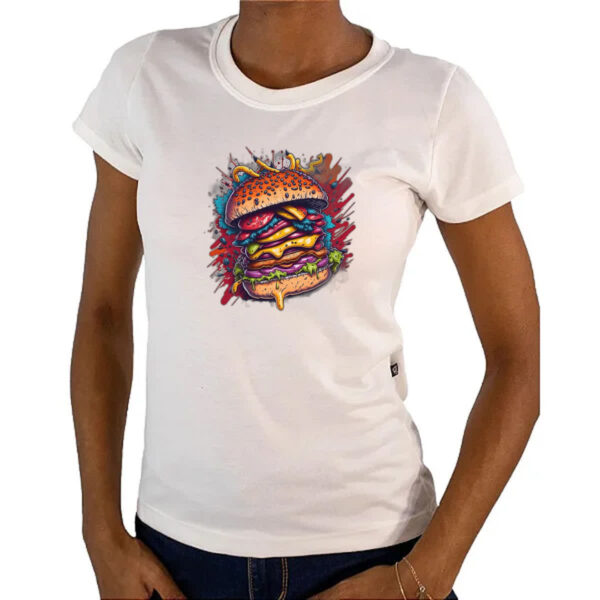 Camiseta Baby Look Hamburguer exagerado splash - Imagem 4