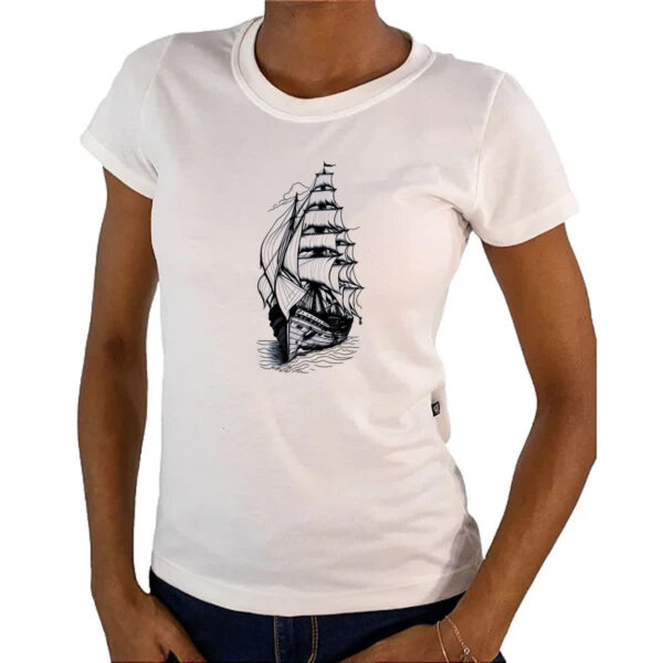 Camiseta Baby Look Caravela desenhada a lapis - Imagem 4