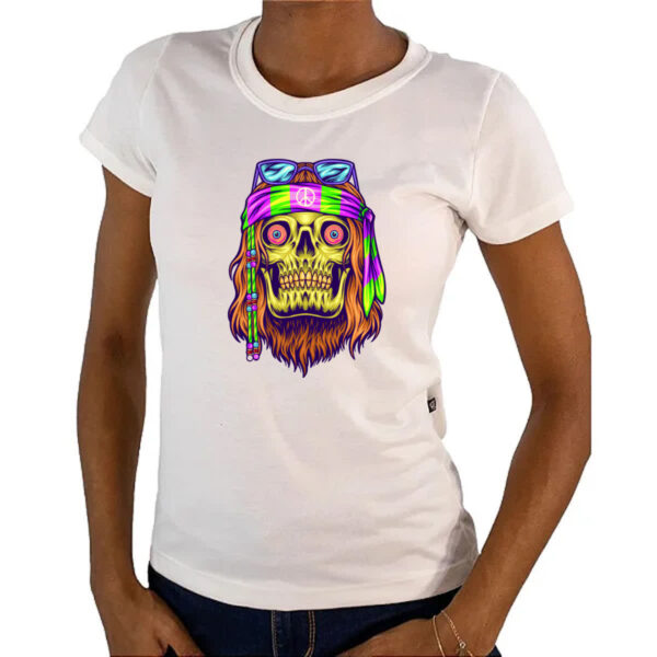 Camiseta Baby Look Caveira Hippie - Imagem 4