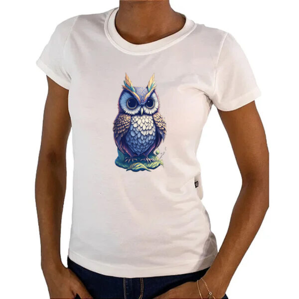 Camiseta Baby Look Coruja Fantasy Art Neon - Imagem 4