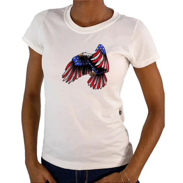 Camiseta Baby Look Aguia penas bandeira EUA - Imagem 4