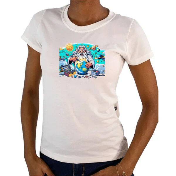 Camiseta Baby Look Deus criando o mundo cartoon - Imagem 4