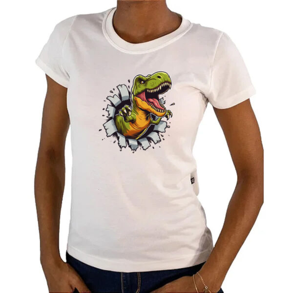Camiseta Baby Look Dinossauro T-Rex rasgando a camisa - Imagem 4