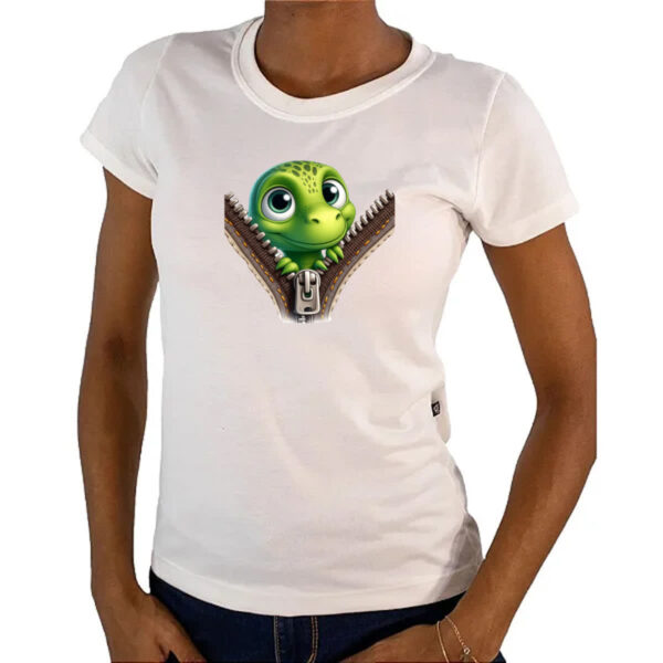 Camiseta Baby Look Dinossauro no ziper - Imagem 4