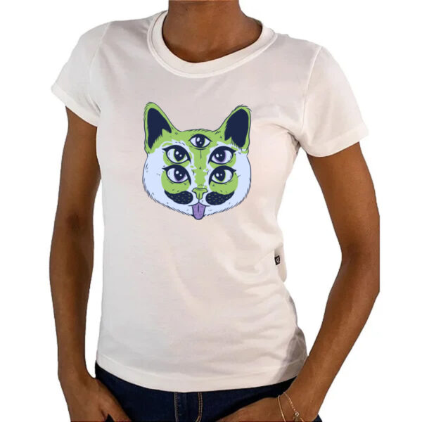 Camiseta Baby Look Alien Cat Gato Alienigena - Imagem 4