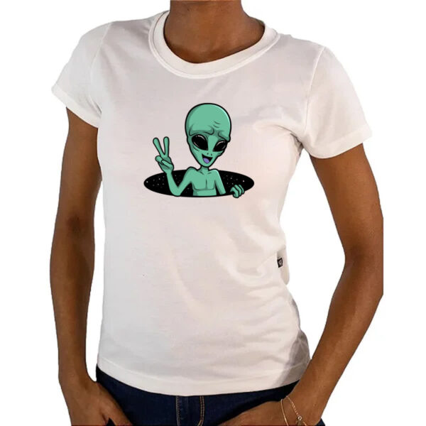 Camiseta Baby Look Alien Paz e amor buraco negro - Imagem 4
