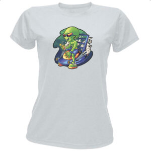 Camiseta Baby Look Alien relaxando de ferias