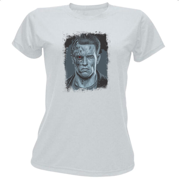 Camiseta Baby Look Exterminador face machucada olho vermelho