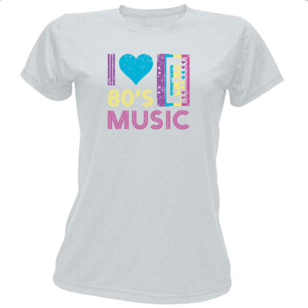 Camiseta Baby Look Eu amo musica anos 80