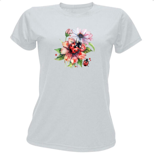 Camiseta Baby Look Joaninha na flor
