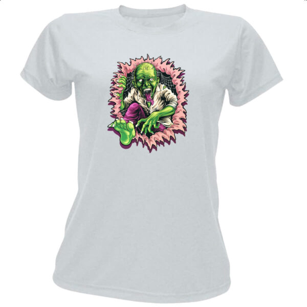 Camiseta Baby Look Zumbi rasgando a camiseta