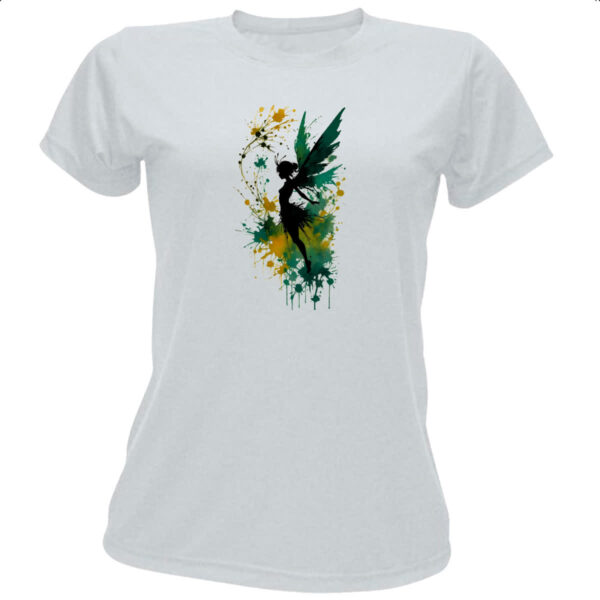 Camiseta Baby Look Fada da floresta silhueta splash