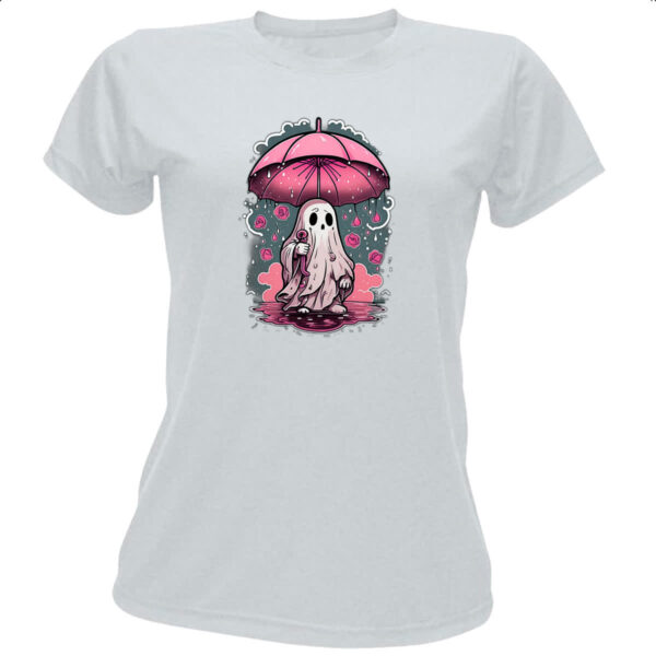 Camiseta Baby Look Fantasma chuva de rosas