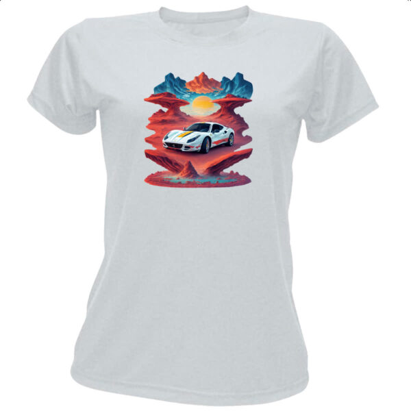 Camiseta Baby Look Ferrari Branca Montanha Sunset